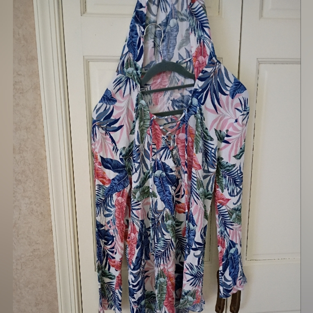 Raisins Multicolor Hooded Swim Cover-Upong Sleeves Wyth Hod. - Picture 1 of 4